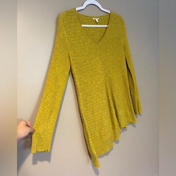 Eileen Fisher Mustard yellow Ribbed asymmetrical linen Knit Top - Picture 2 of 6